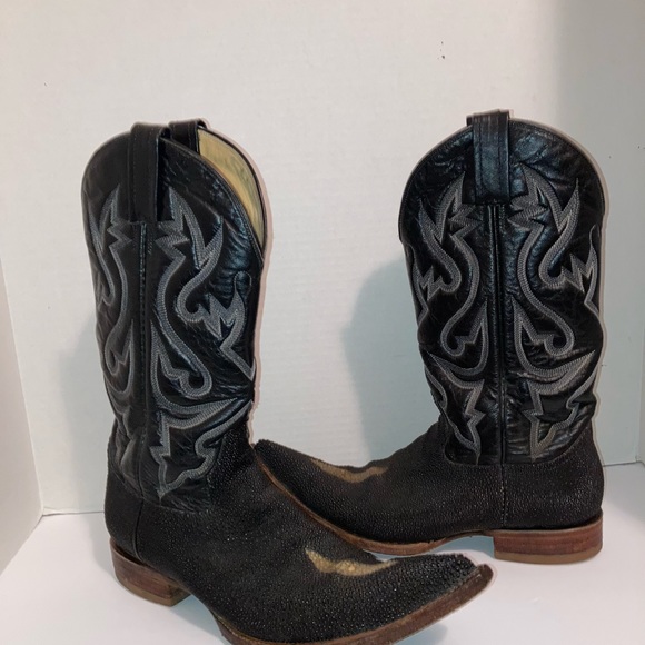 Vintage Western Cowboy Boots Pointy Toes Heels Men's Black Size 7 Conya Leon - Picture 1 of 16